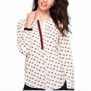 Talbots Top Womens 10 Nautical Flag Pintuck Pleat Popover Semi Sheer Long Sleeve